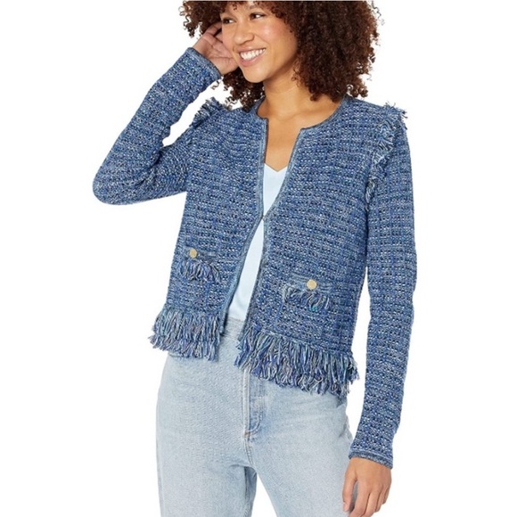 Lilly Pulitzer Simona Blue Oyster Day Navy Exotic Tweed Cardigan/Jacket XXS - Picture 6 of 14